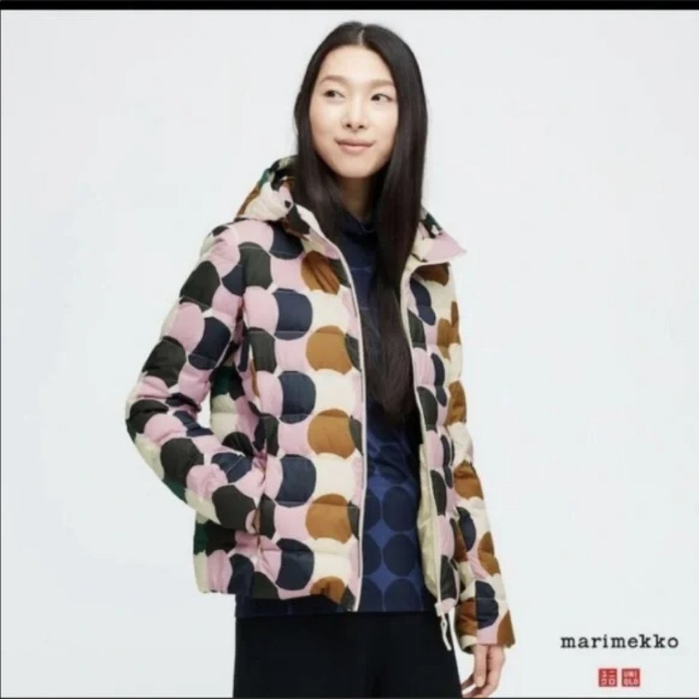 Uniqlo x Marimekko Ultra Light Down Multicolor Circle Hooded Puffer Jacket Sz S